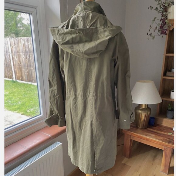 Women's Zara Khaki Green Hooded Parka Trench Coat Size M - Picture 9 of 13